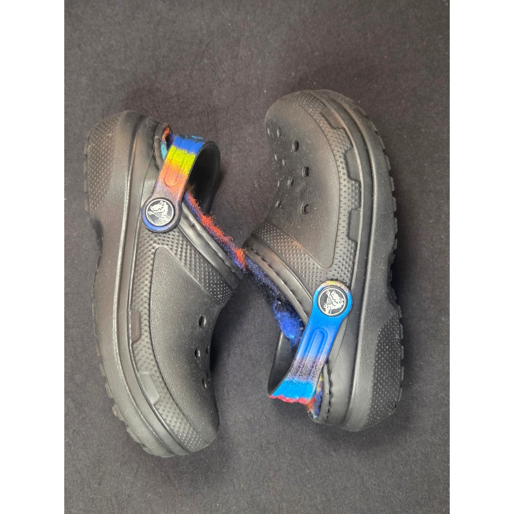 Crocs Kids Classic Lined Clogs Black Tie Dye Faux Fur C10 Slip On Shoes